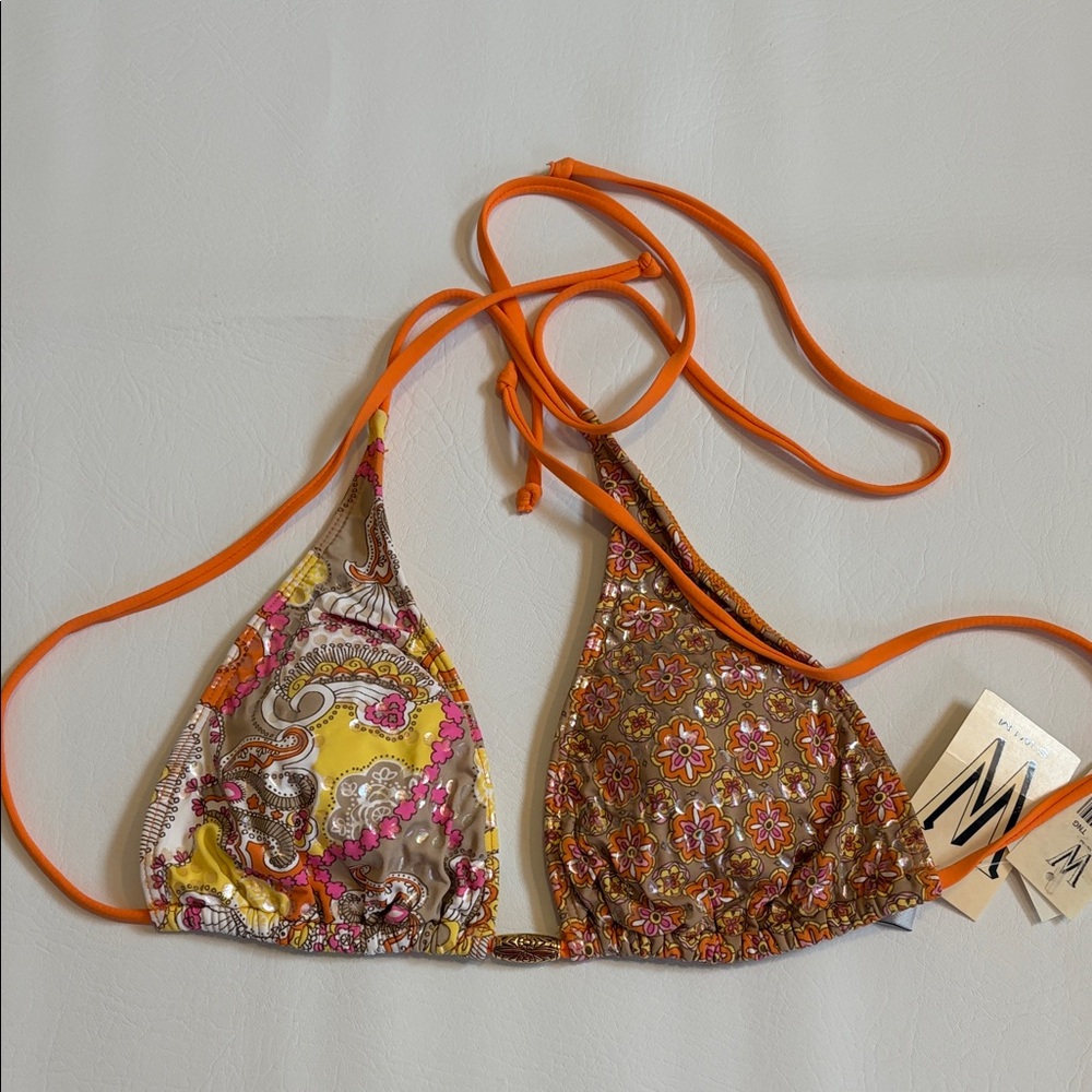 W Swim Bikini Top Orange Pink size Medium New with Tags.